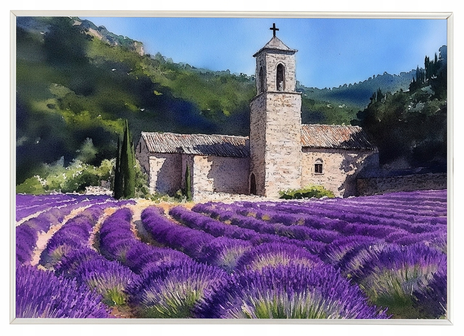 Plakát Rámeček Aluminium Krajina Francie Provence Klášter Levandule 100x70