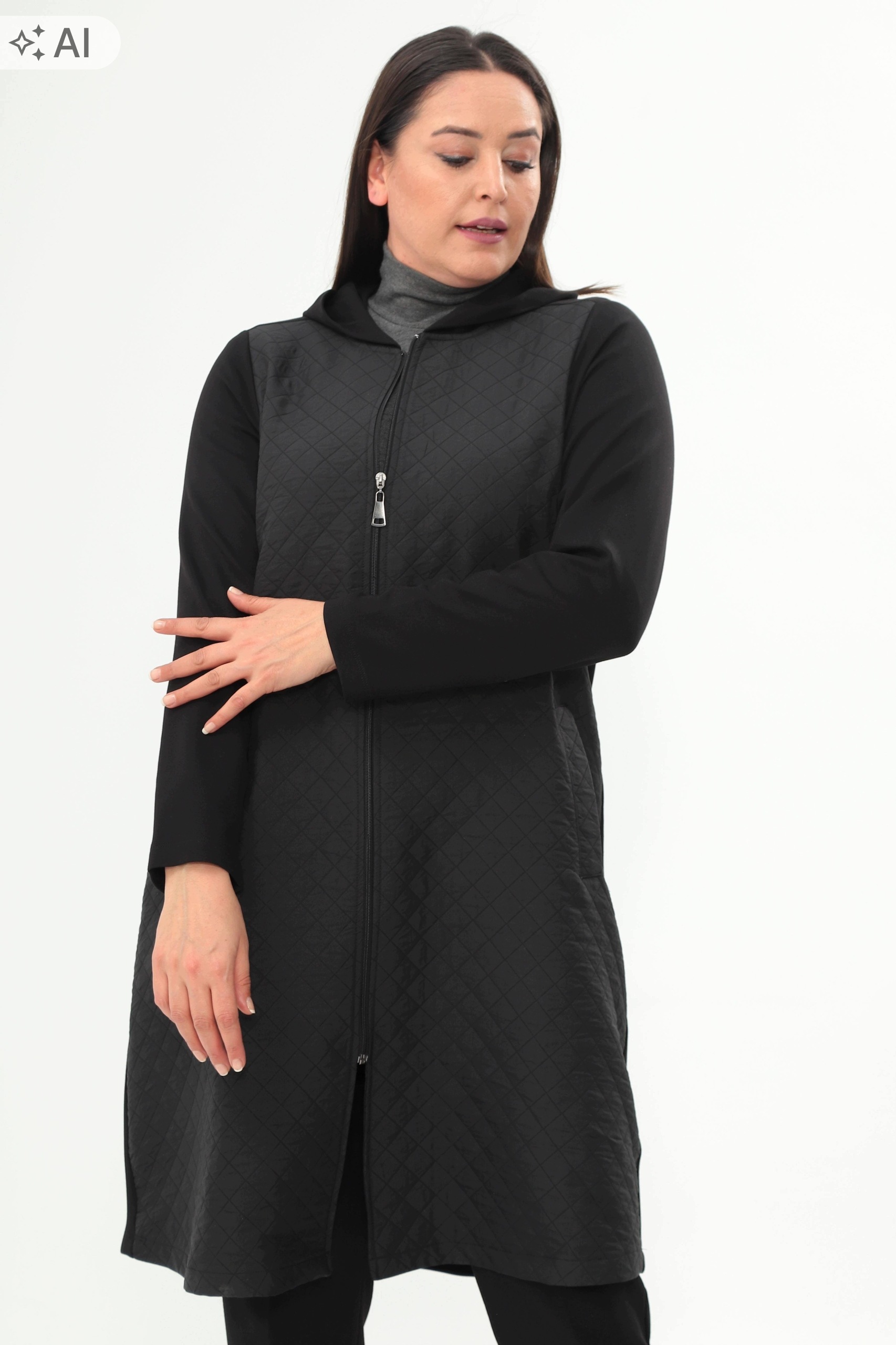 Metpoint Černý Klasický Kabát S Kapucí Plus Size 46 5IA