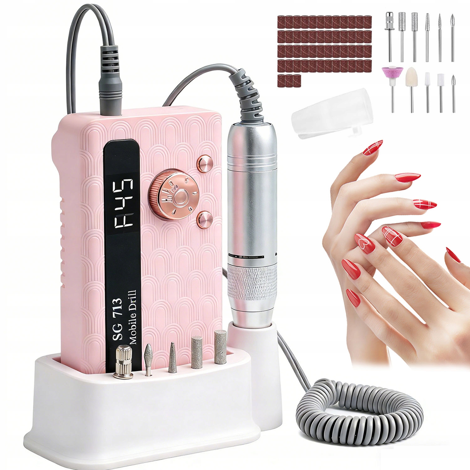 36W Profesionální Bruska Na Nehty Manikúra Pedikúra Růžová 3600 Mah