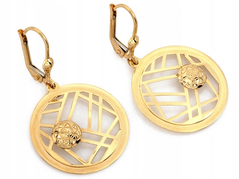 Výjimečné náušnice zlaté velké 585 kulaté závěsné ažurové ideální dárek