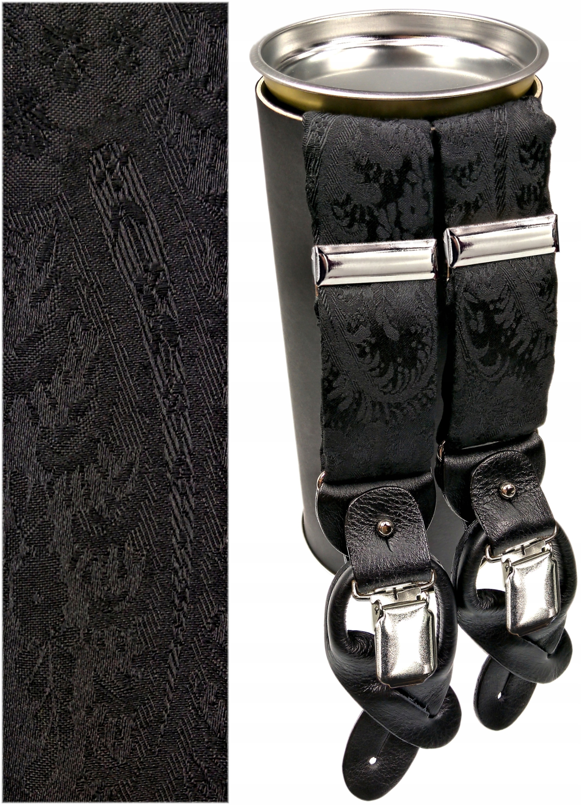 Szelki 2w1 tkanina JEDWAB CZARNY wzór w ORNAMENTY