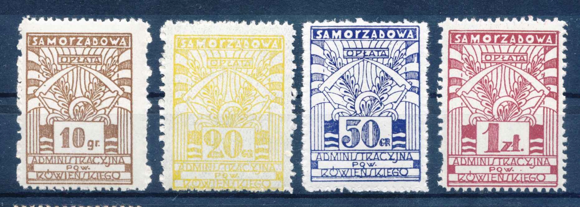 1925 KRESY, POWIAT RÓWNE WOŁYŃSKIE, OPŁATA SAMORZĄDOWA, zestaw 4 sztuki.