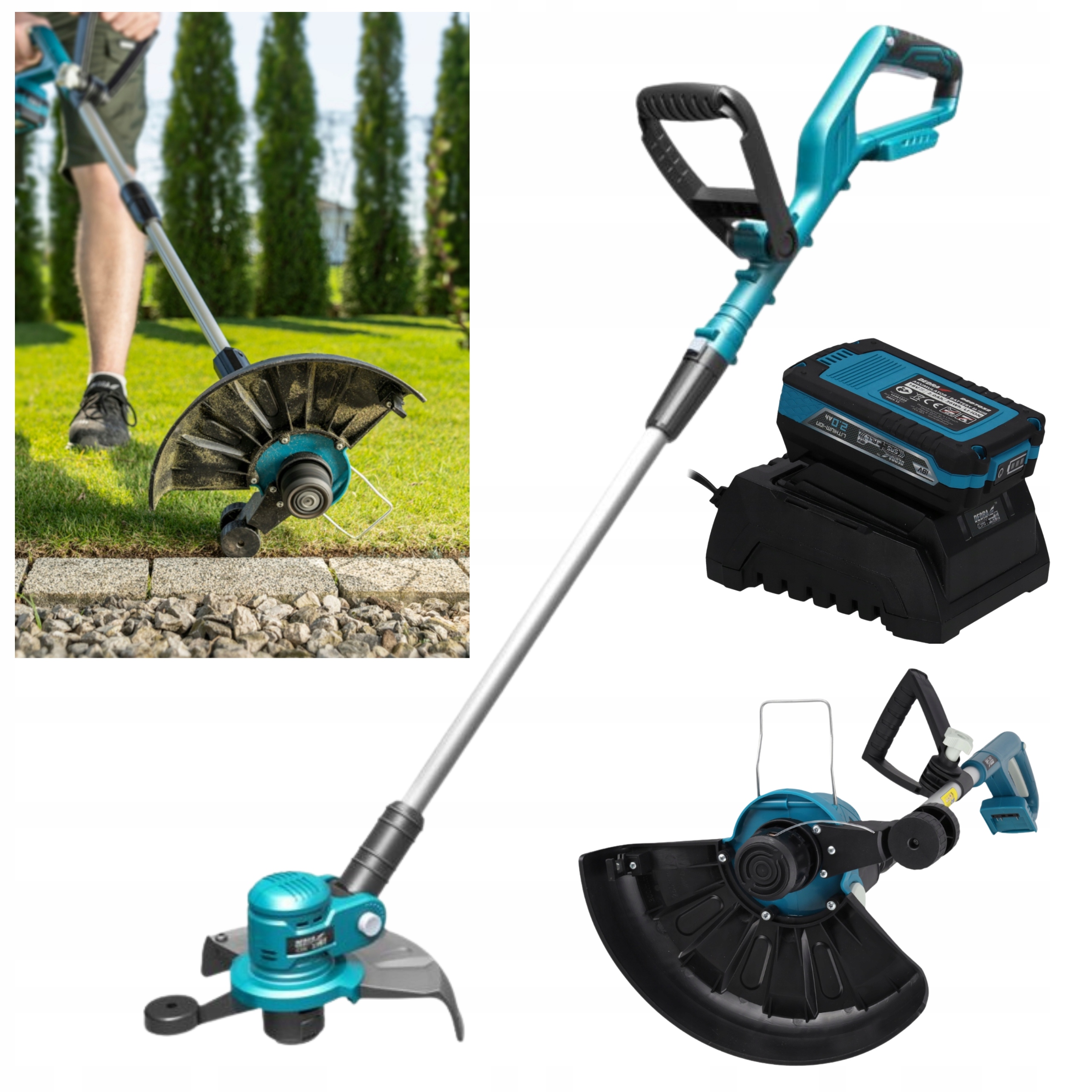 Podkaszarka Akumulatorowa Na Kołach Krawędziarka Akumulator 7W1 Zestaw