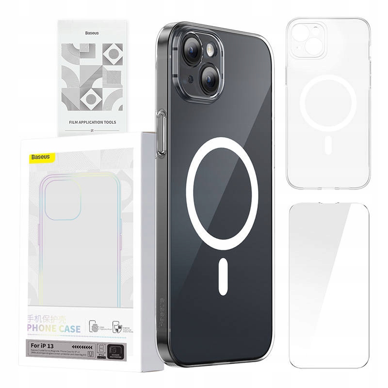 Baseus Etui Pokrowiec Do Iphone 13 Magnetic Crystal Clear Zestaw Czyszczący