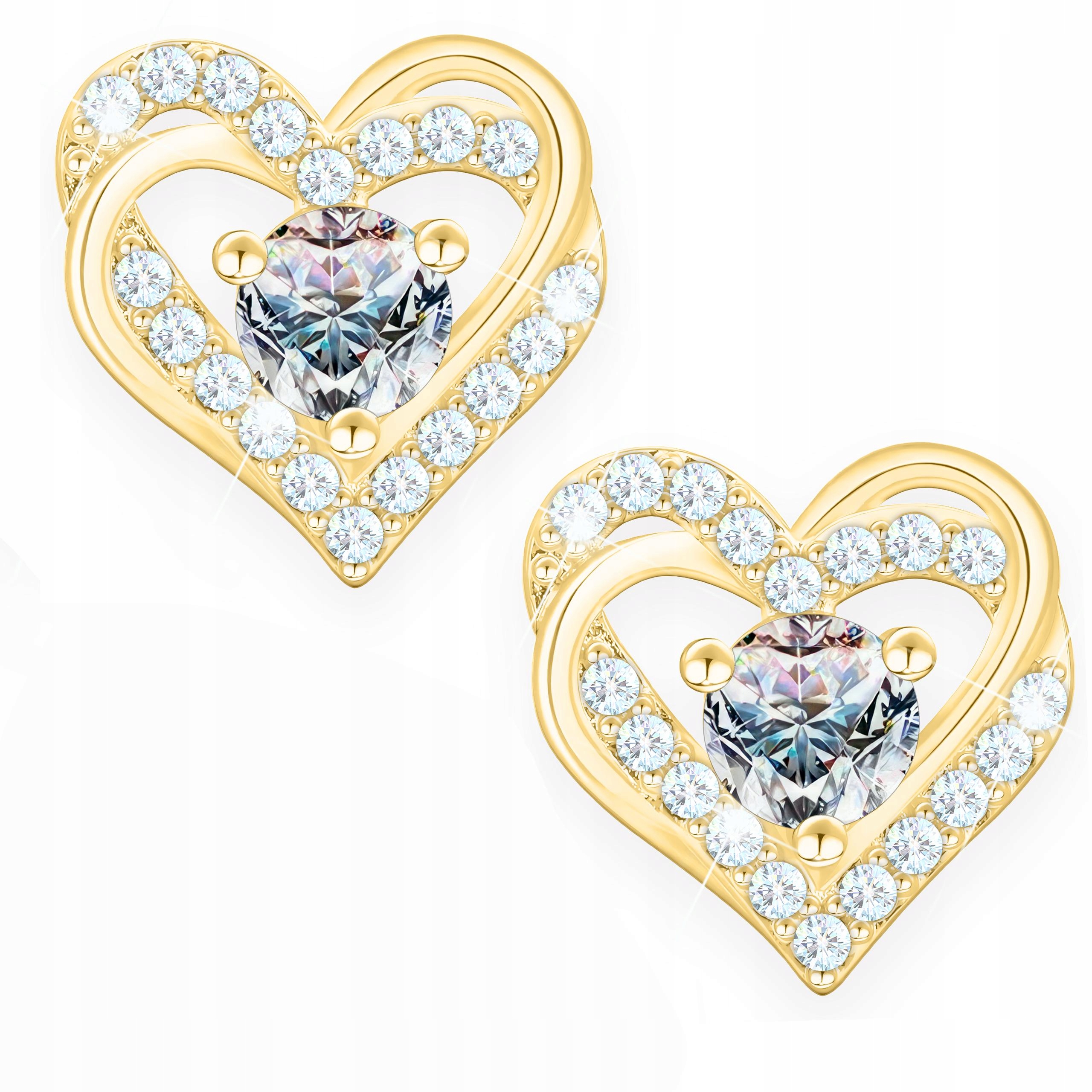 Zlaté Náušnice Srdíčka s bílým očkem Srdíčka Zirkony Stříbro 925