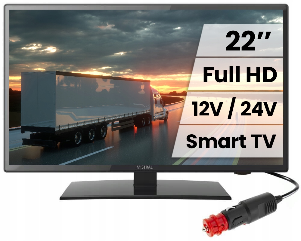 Telewizor Samochodowy Tir Bus Kamper 22 Cale Netflix Wifi Bluetooth 12V 24V