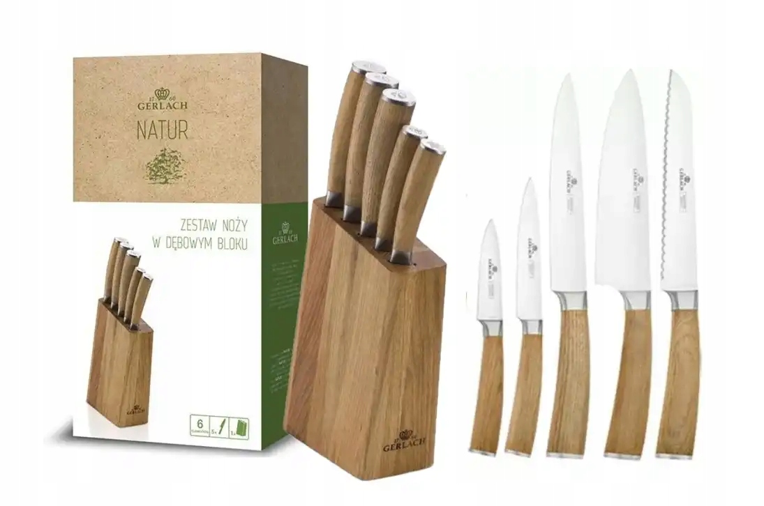 KOMPLET 5 NOŻY W BLOKU GERLACH NATUR 320M