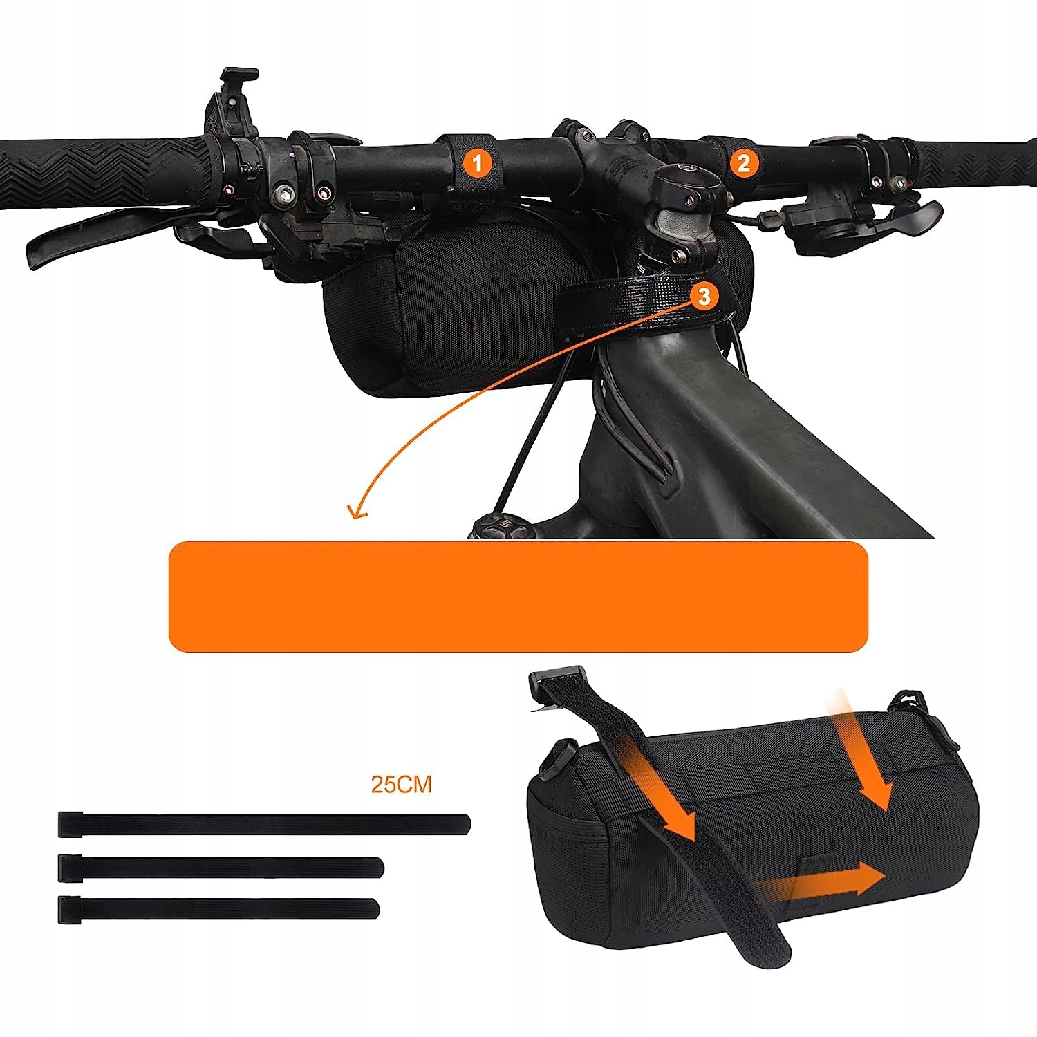 TORBA NA KIEROWNICĘ ROWEROWĄ TORBA ROWEROWA 2,5L WODOODPORNA TORBA NA RAMIĘ Materiał dominujący poliester