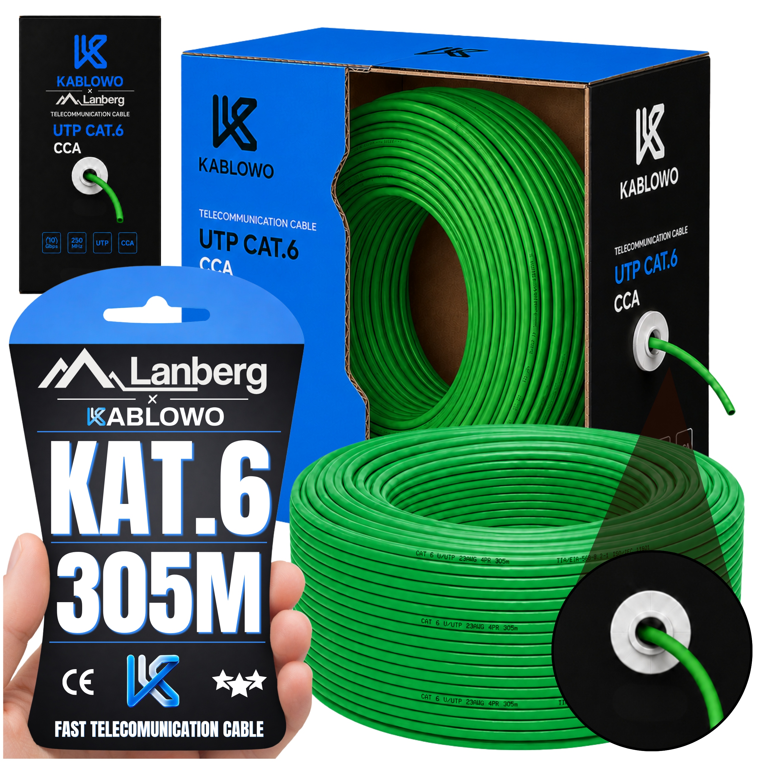 Kabel Sieciowy Skrętka Przewód Lan RJ45 Utp KAT.6 CAT.6 305M Szybki Lanberg