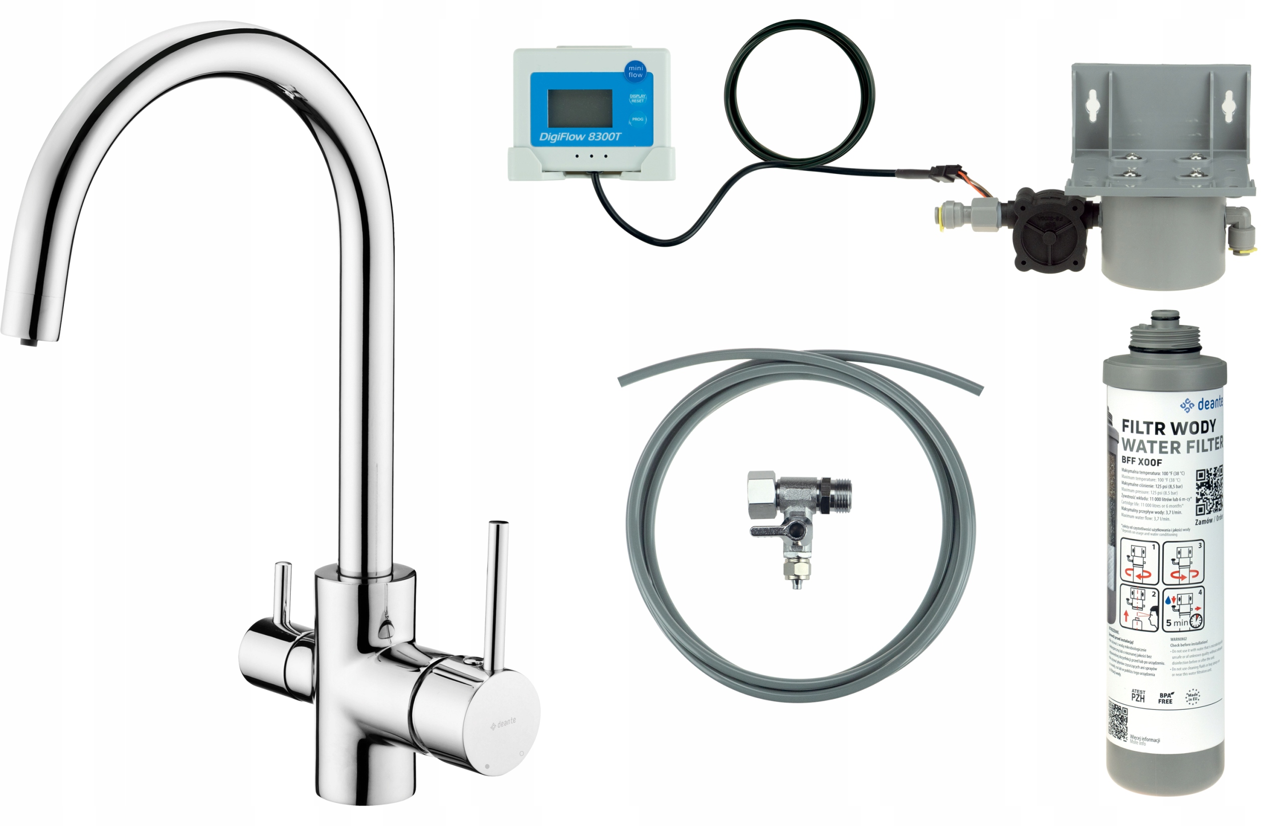 Kuchynská batéria Deante so systémom filtrácie vody, chróm, 344 mm
