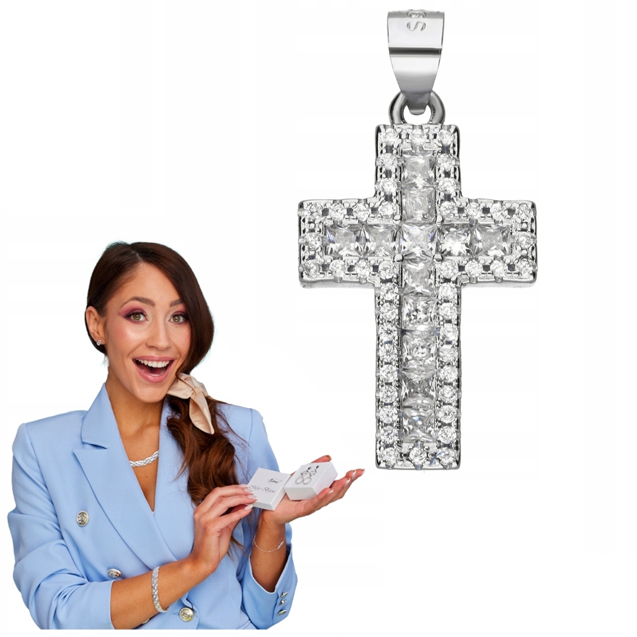 Stříbrný Křížek Se Zirkony Přívěsek Na Řetízek Svaté Přijímání Křest