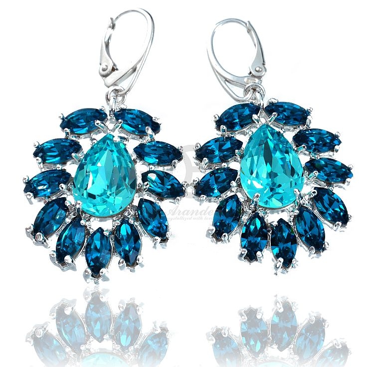 Krystaly Náušnice Turquoise Azure Stříbro