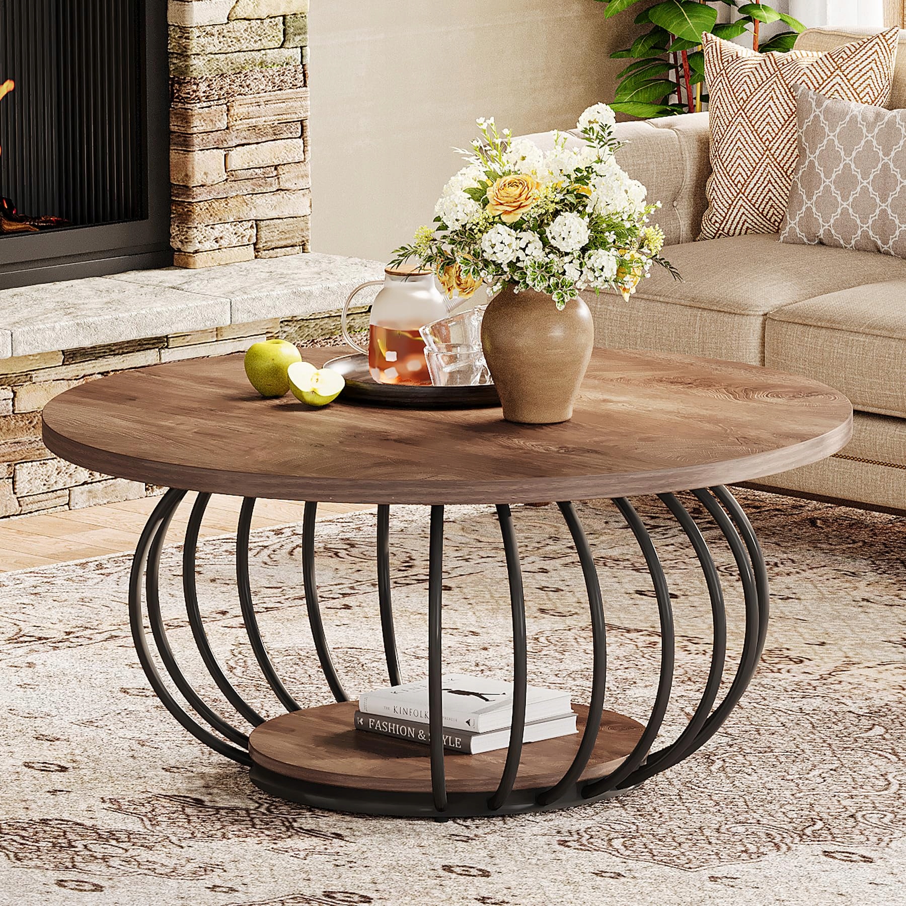 Kávový stolek kulatý 100 x 100 x 46 cm Dub hnědý