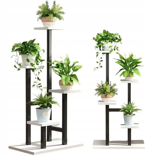 Skandynawski Kwietnik Stojący Czarno-biały Loft 4 Poziomy