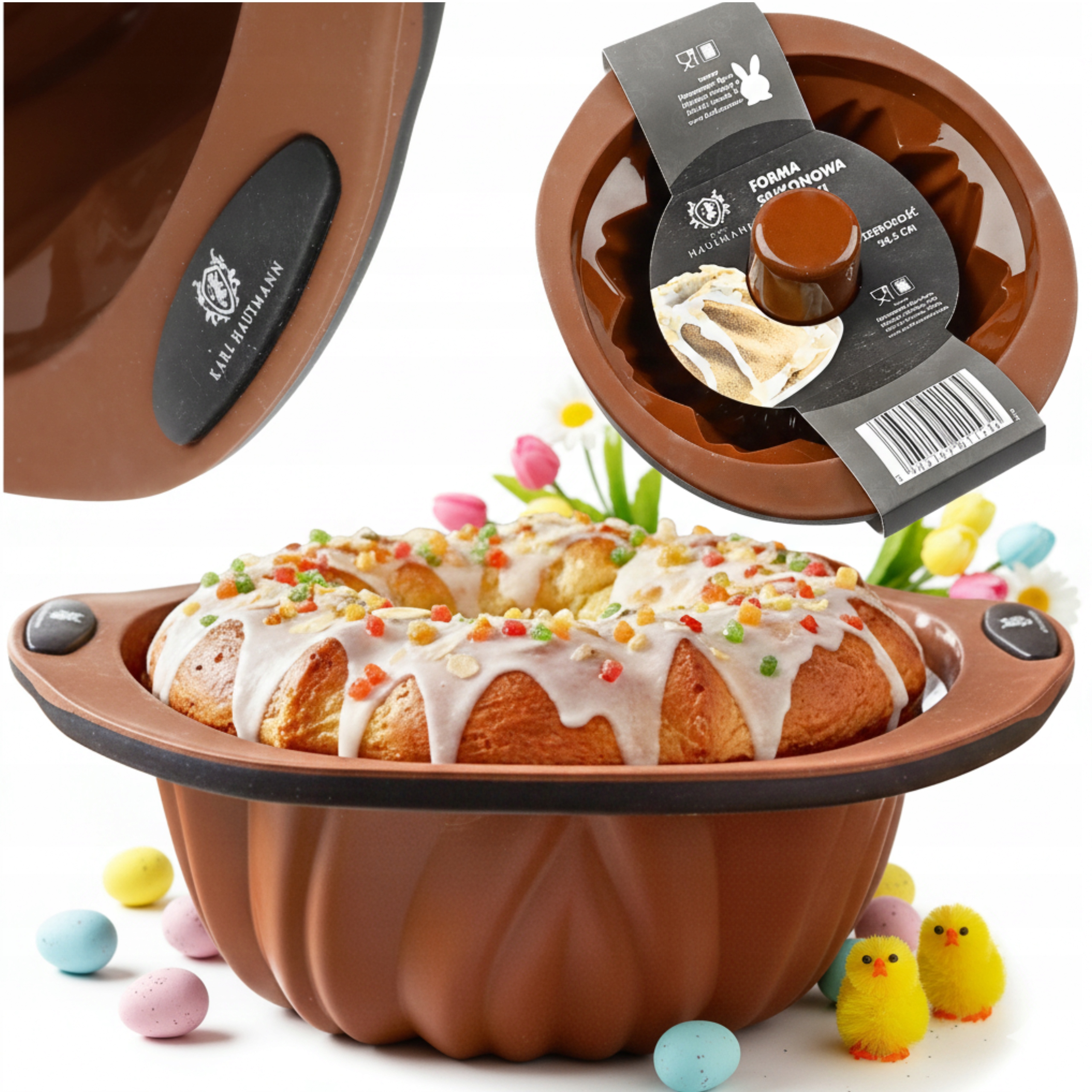 SILIKONOWA FORMA DO BABKI Z KOMINEM 25CM FOREMKA DO PIECZENIA CIASTA DUŻA