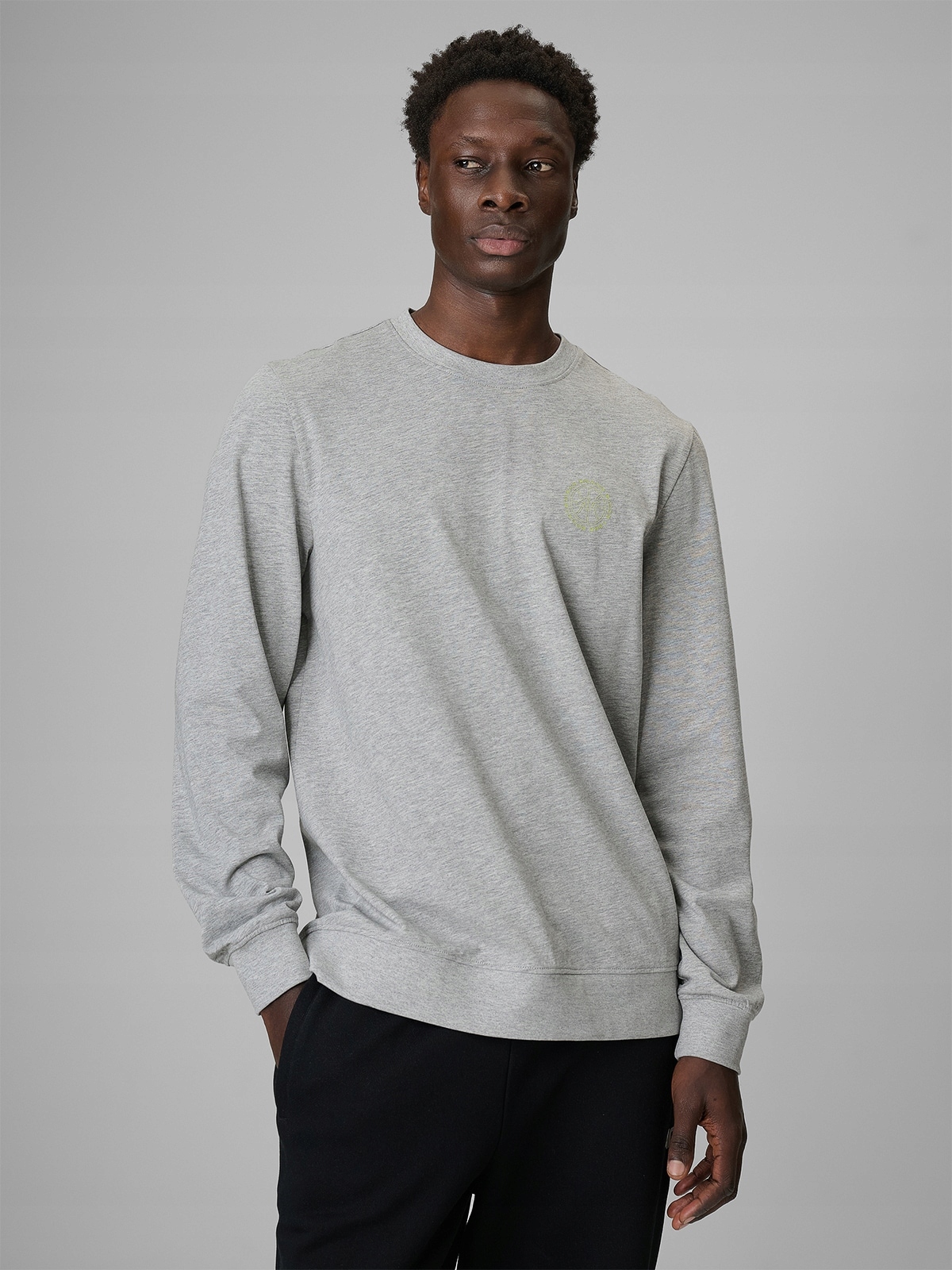 4F Pánský Longsleeve Šedý Regular Hladký Pohodlný S