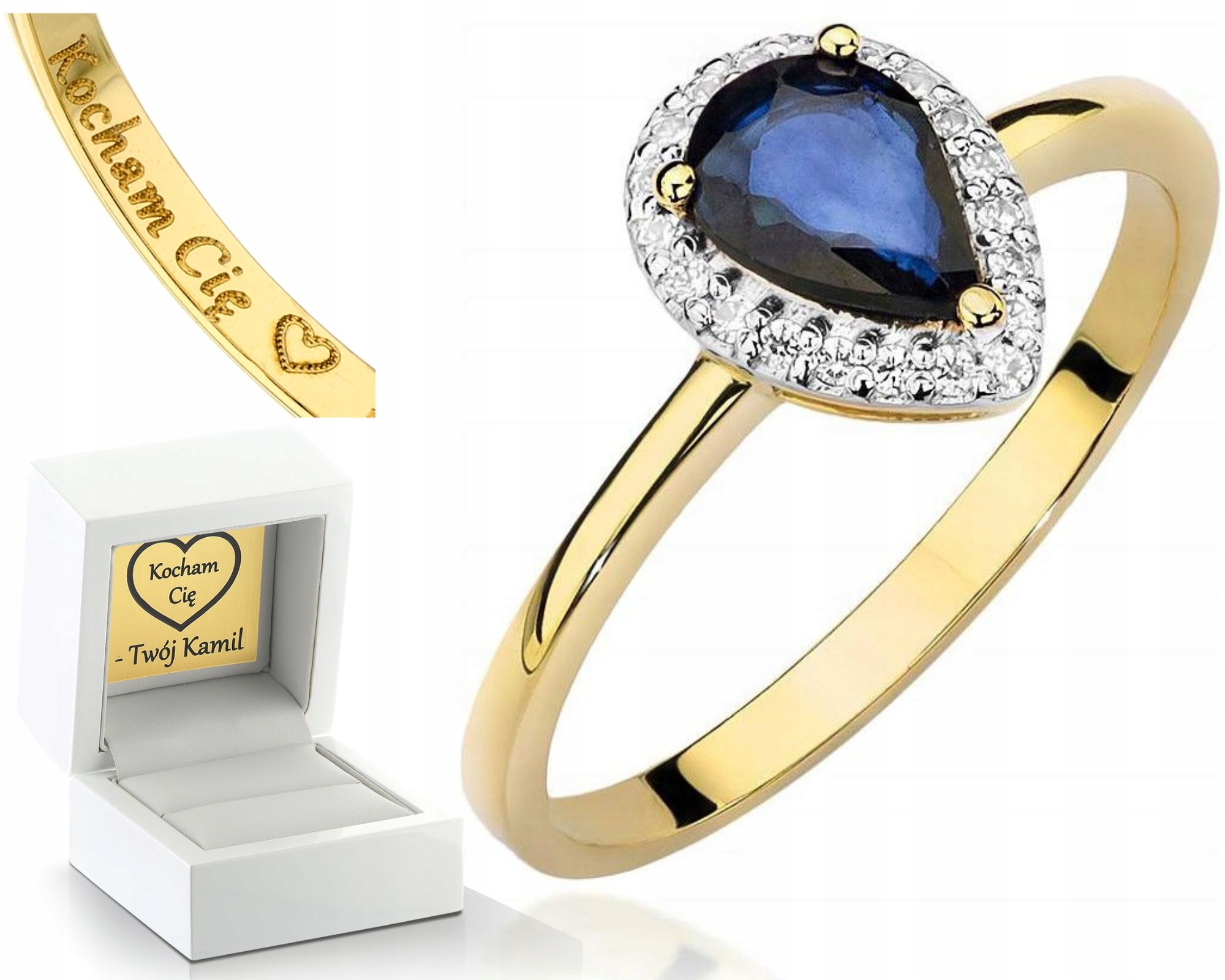 Zlatý Prstýnek S Safírem Gravírování Bonus 585