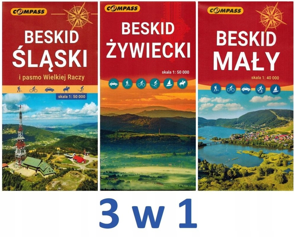 BESKID ŚLĄSKI ŻYWIECKI MAŁY MAPA TURYSTYCZNA X 3 ZESTAW COMPASS