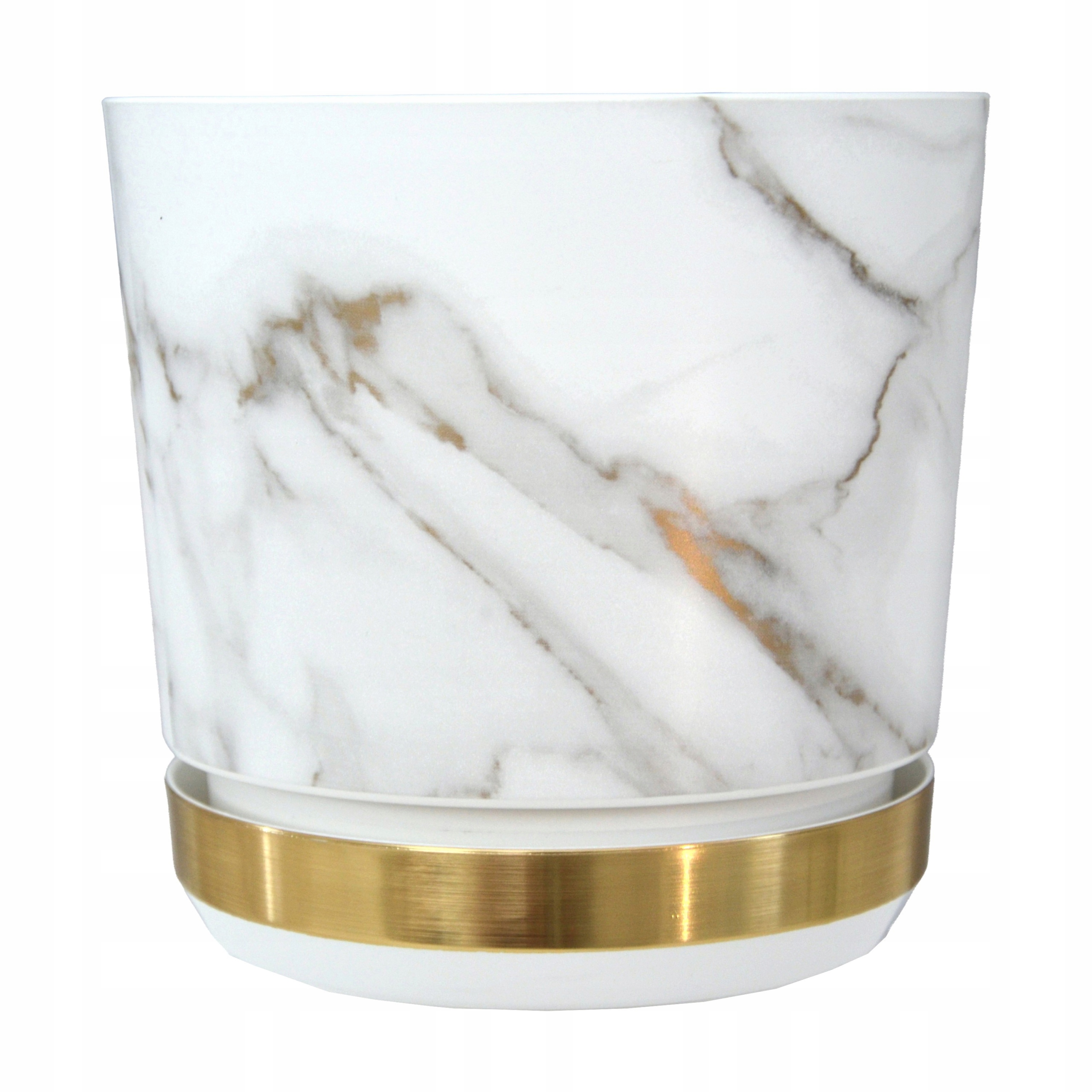 32 Doniczka Duo dwukolorowa Marmur Wenecki z podstawką Mosiądz szaro złota