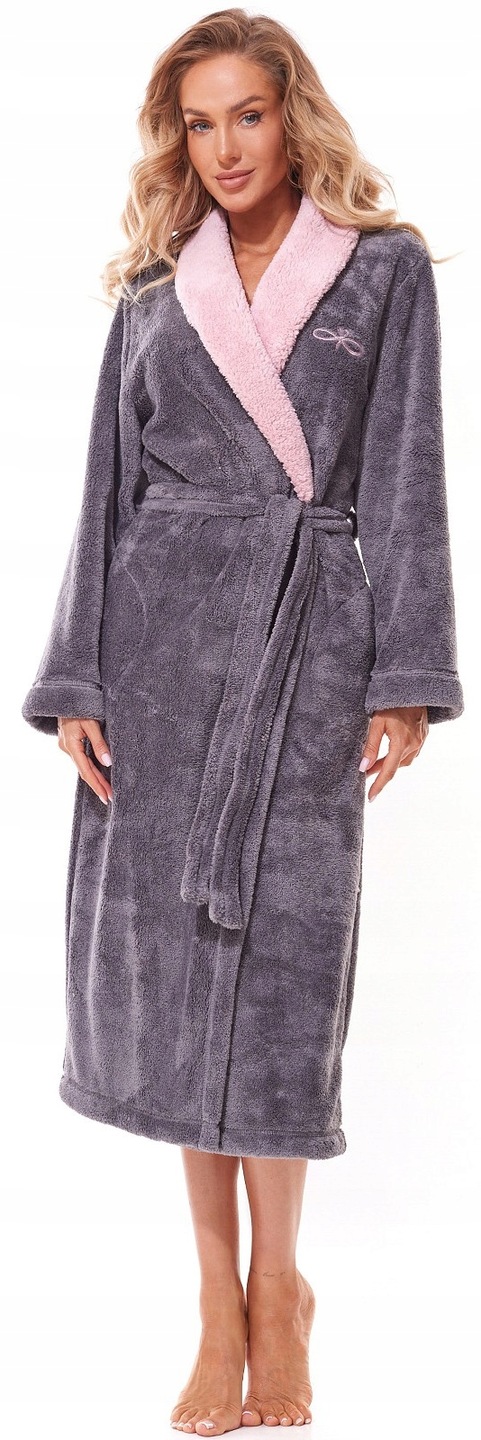 DŁUGI GRUBY SZLAFROK DAMSKI L&L 12314 Onyx-Róż XXL Marka L&L