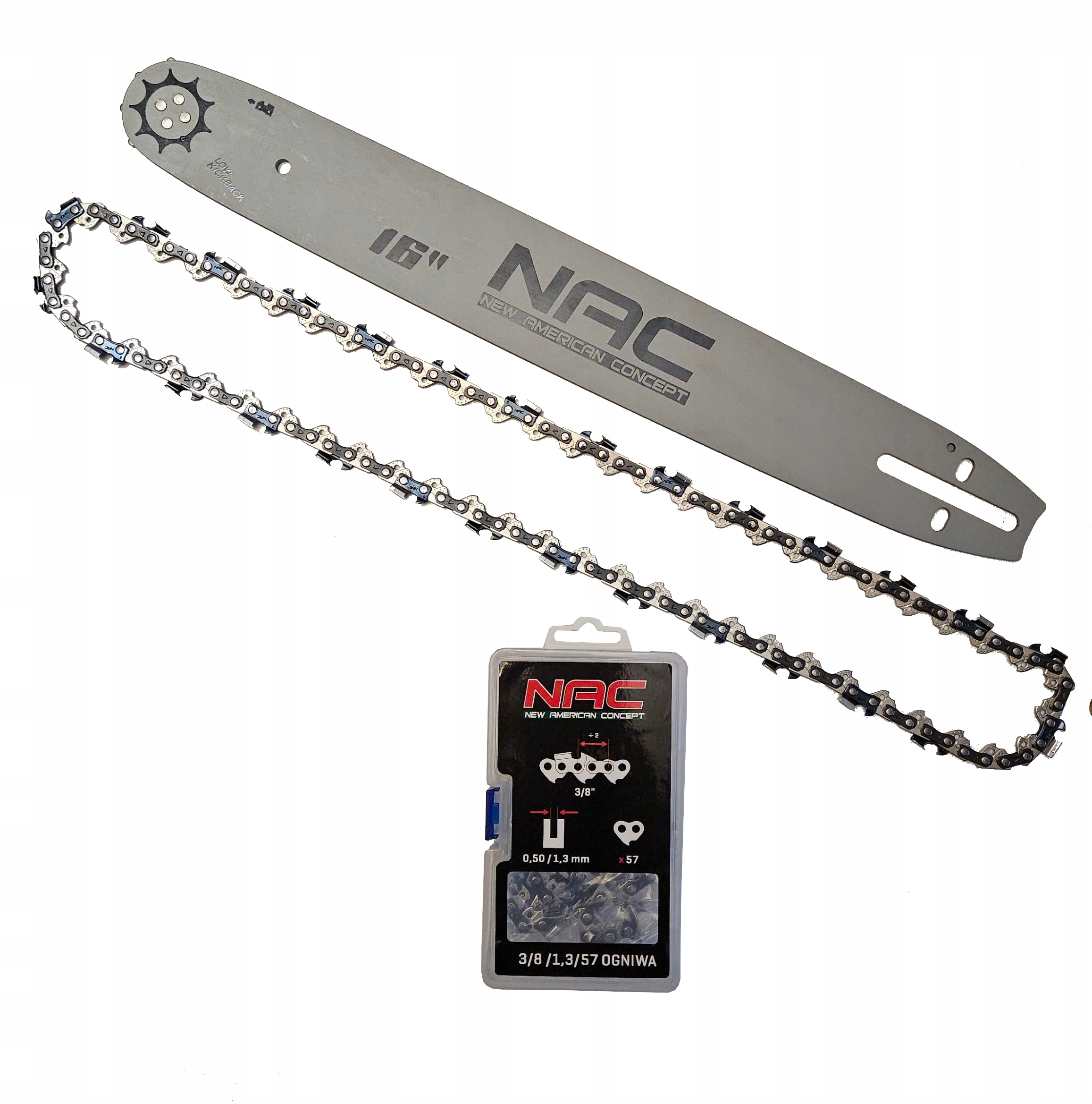 Prowadnica do piły spalinowej 1x łańcuch 3/8” 16" 40cm 57zp Oryginał Nac