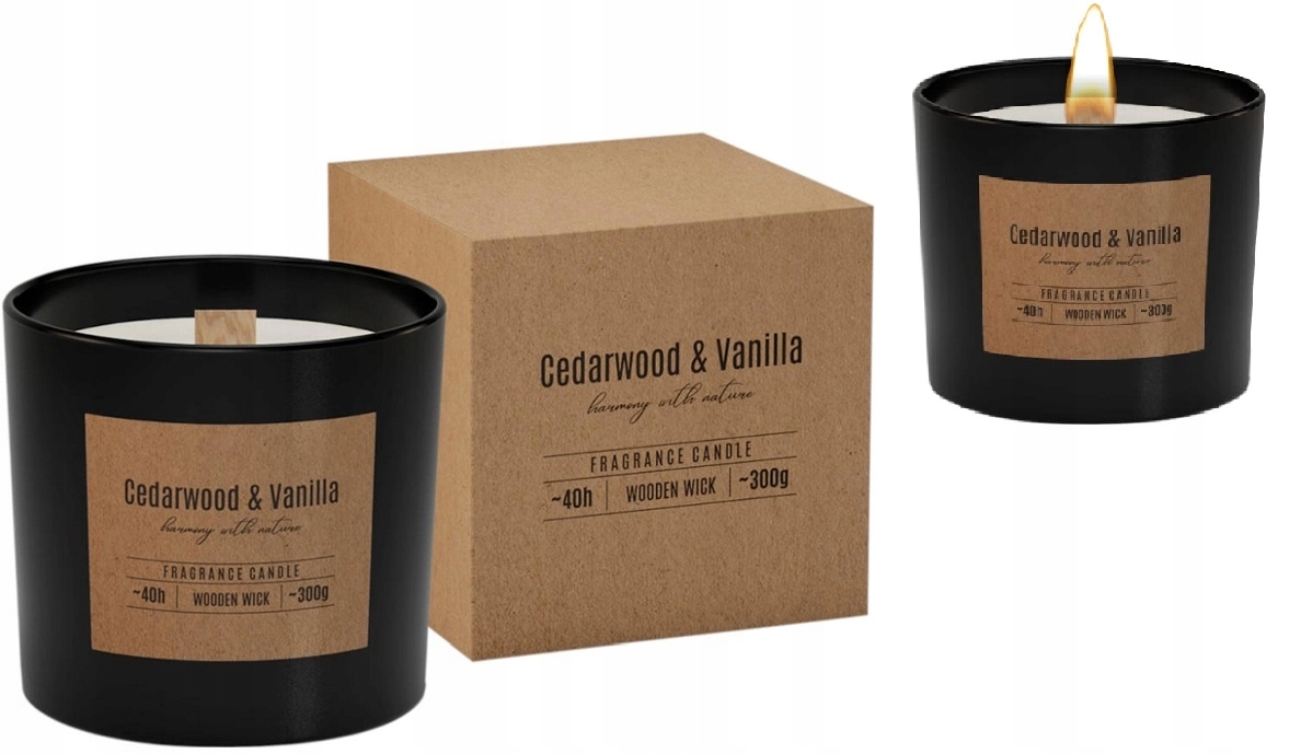 

Duża Świeca Zapachowa Cedr Wanilia Drewniany Knot