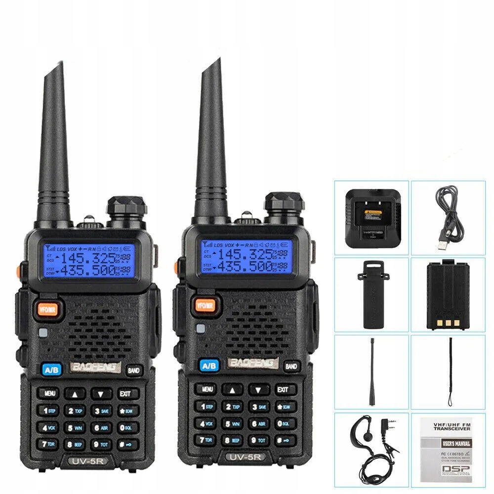 2x Vysílačka vysílačka Baofeng Radiotelefon Vysílačka Baofeng UV-5R 5W 2ks