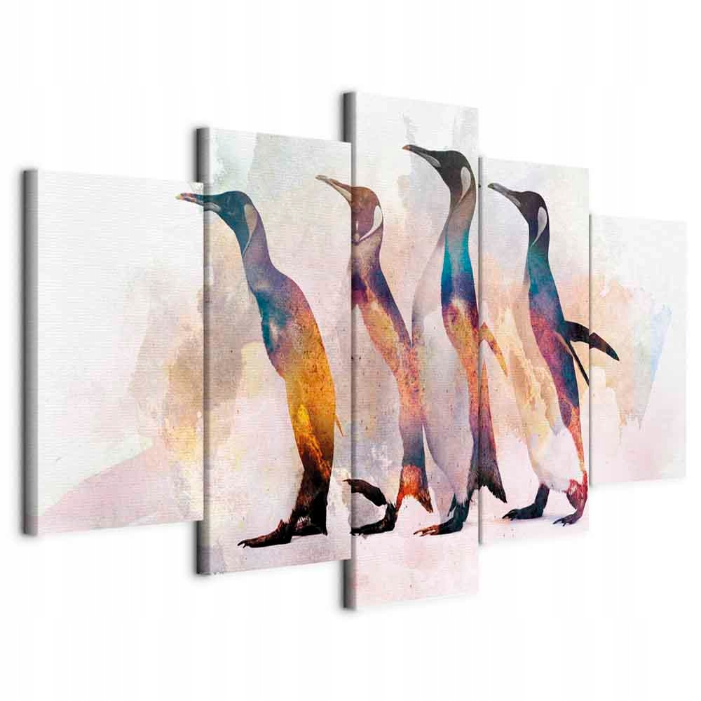 Obraz Triptych Do Obývacího Pokoje Tučňáci Barvy 5ks Pastely Abstrakce XXL 200x100