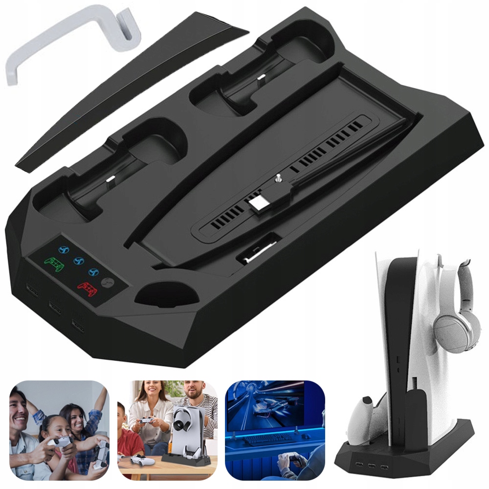 Bezprzewodowa Stacja Ładowania PS5, Regulowana Prędkość Wiatru, Czarny