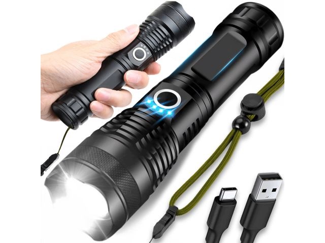 Latarka Taktyczna Led Mocna Akumulatorowa Usb-c Zoom 5 Trybów Wojskowa