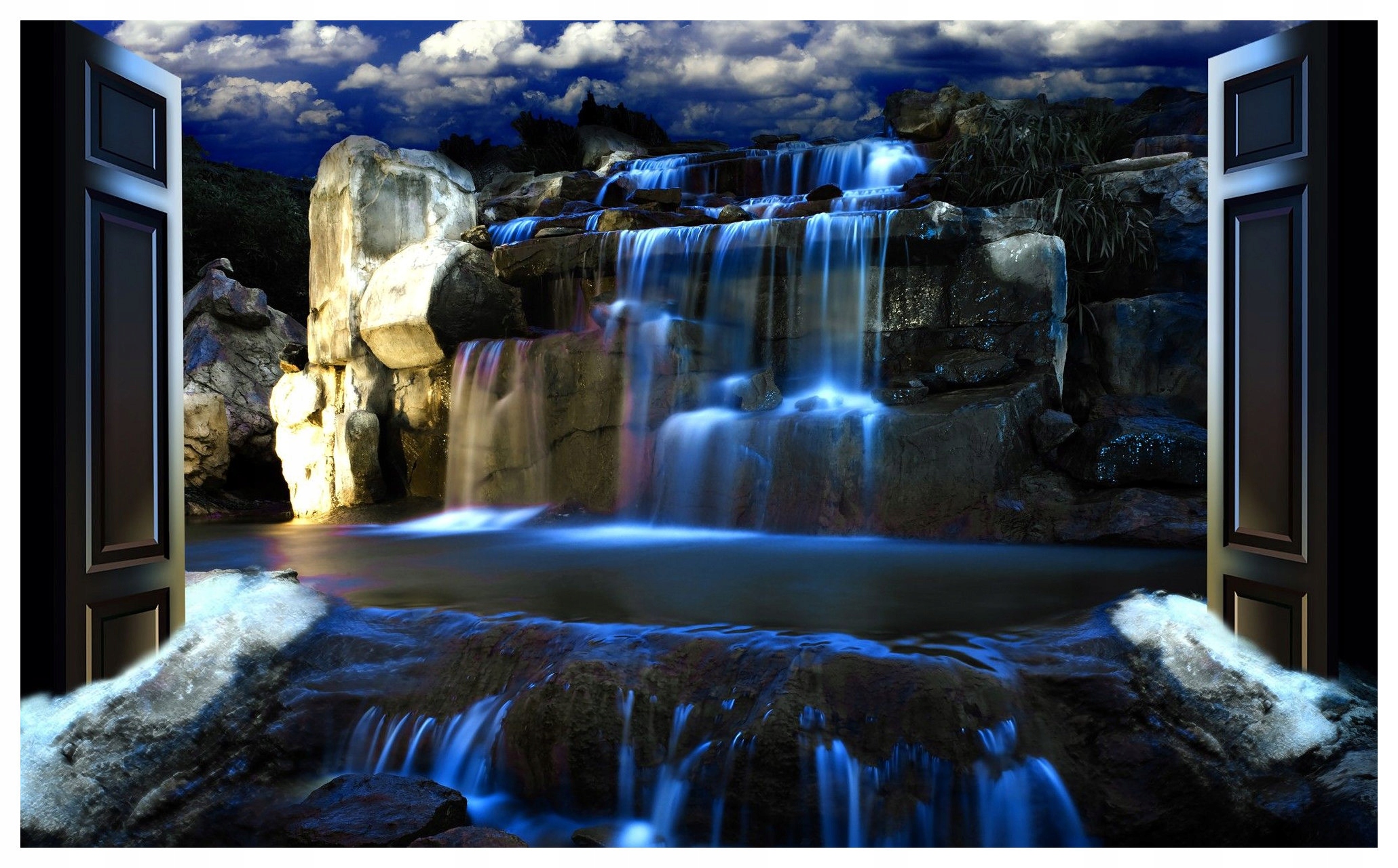 Fototapeta Noční vodopád perspektiva relaxace vinylová 208x146 lepidlo