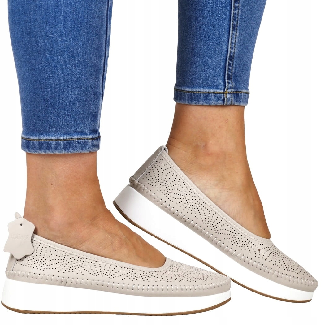 Polobotky Balerínky Nazouvací Sportovní Boty Z Přírodní Kůže Béžové Pohodlné