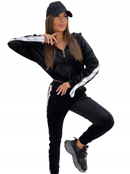 Welurowy Dres La Perla Bluza+spodnie Czarny- L