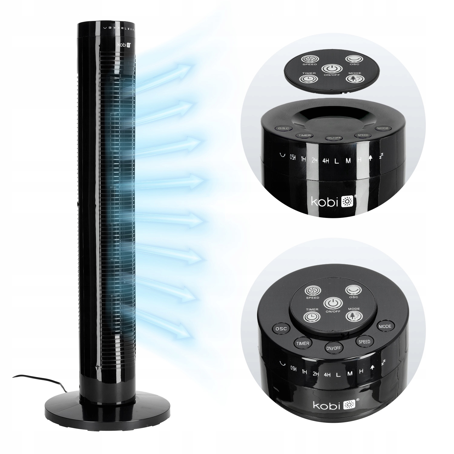 Stojanový sloupový ventilátor 45 W Podlahový ventilátor Silný černý Dálkový Ovladač