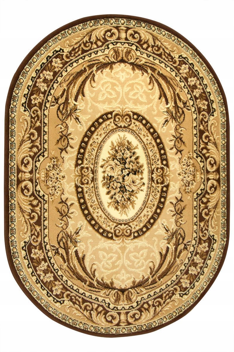 

80x150 cm Tradycyjny Owalny Dywan Gold Beż Brąz
