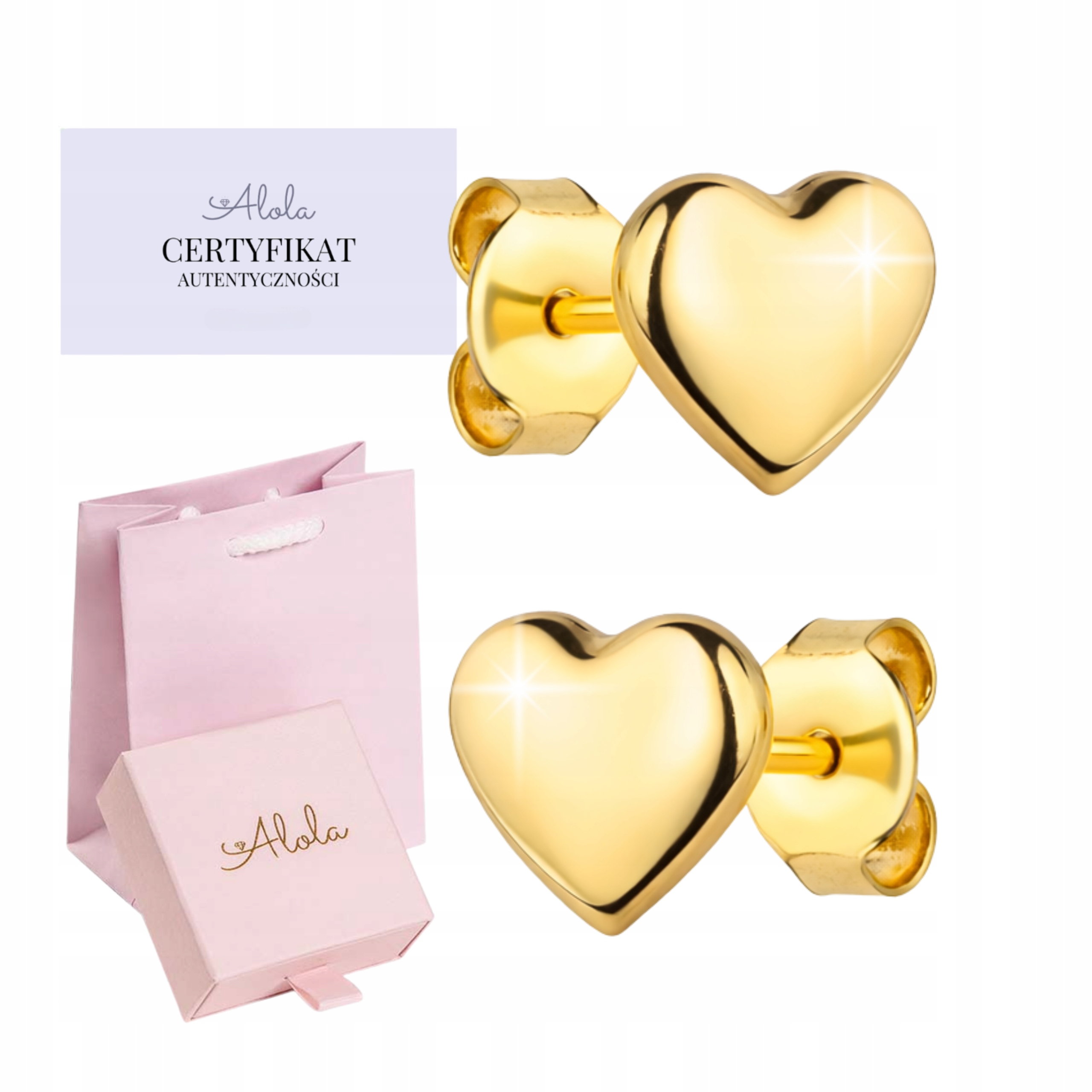 Kolczyki złote 585 serduszka serca delikatne sztyft Chrzest Komunia Roczek