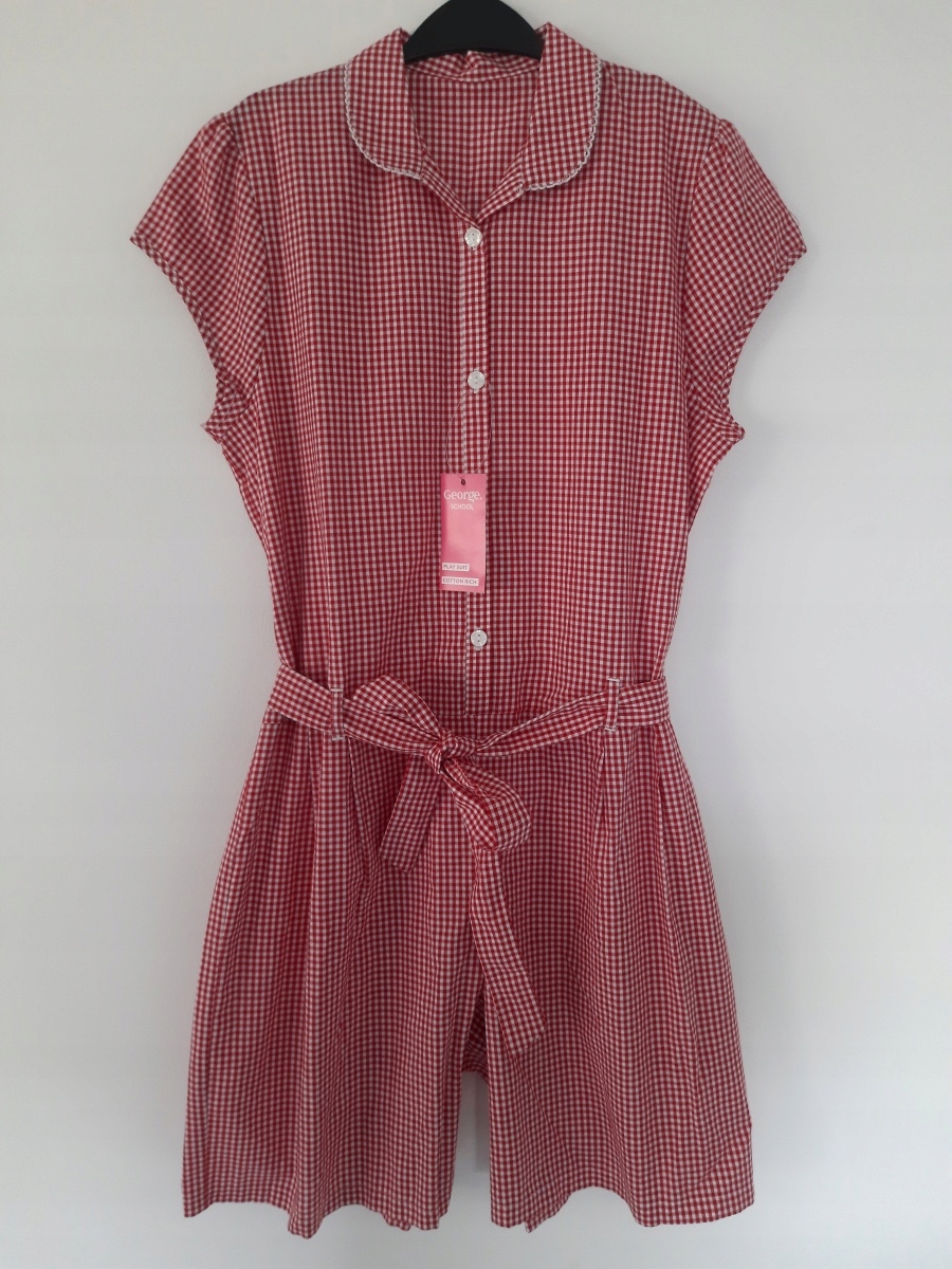 GEORGE czerwony KOMBINEZON kratka GUZIKI r 158-164