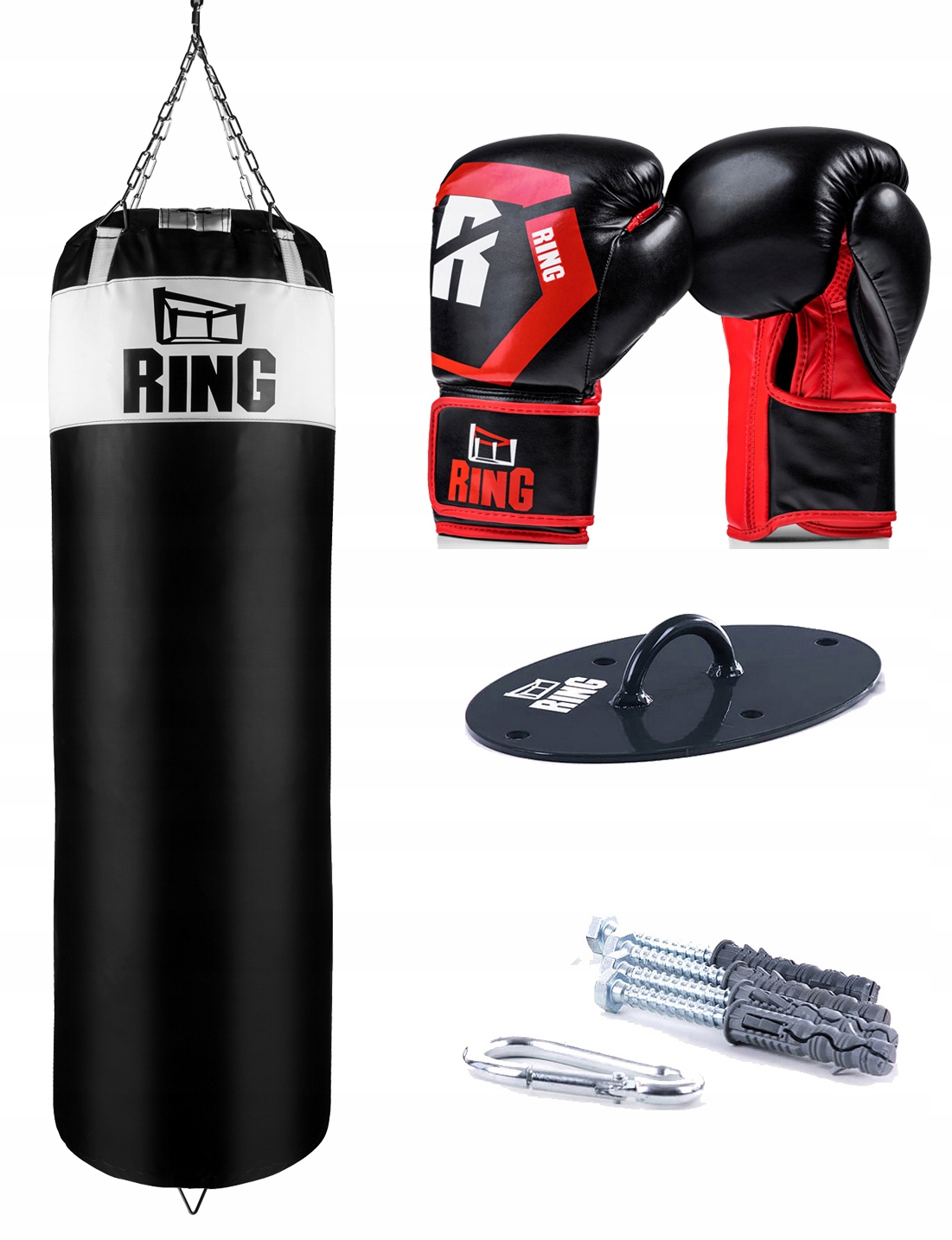 ZESTAW BOKSERSKI WOREK 130x45cm RĘKAWICE UCHWYT