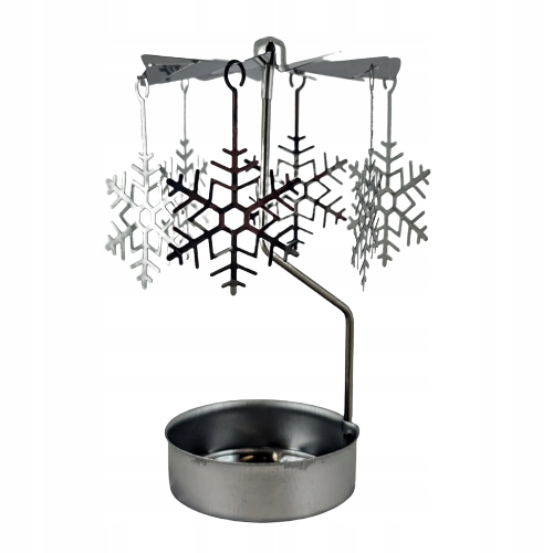 

Metalowy Świecznik Srebrny Karuzela Śnieżynki