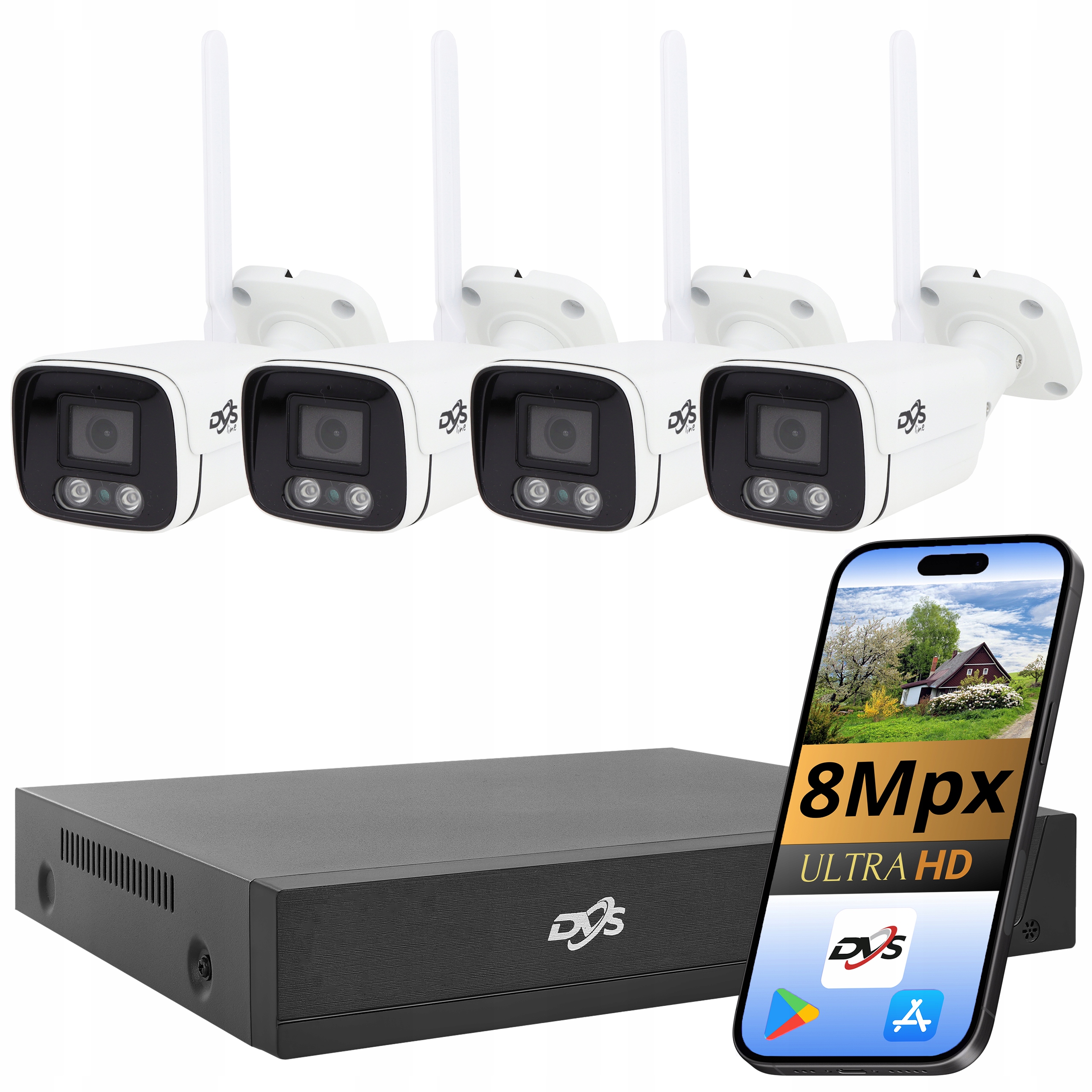 Set Wifi Kamer 4 Kamery Bezdrátové Monitorování Dvs Bílá Tuba 4K 8Mpx