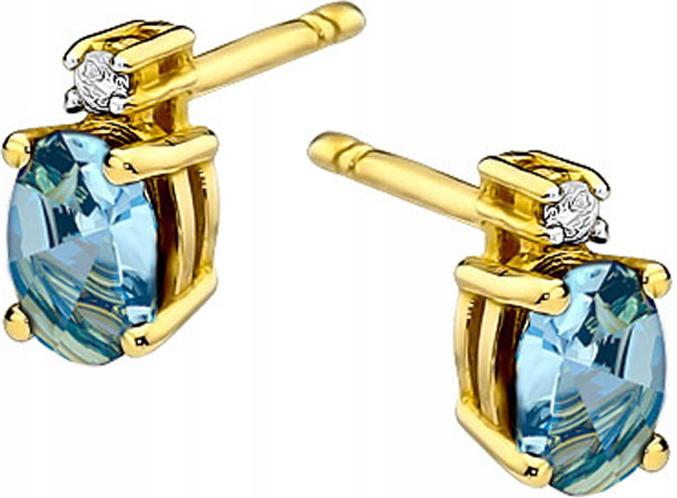 Zlaté náušnice 585 s topazem a diamanty, šroubovací tyčinka jako dárek, módní