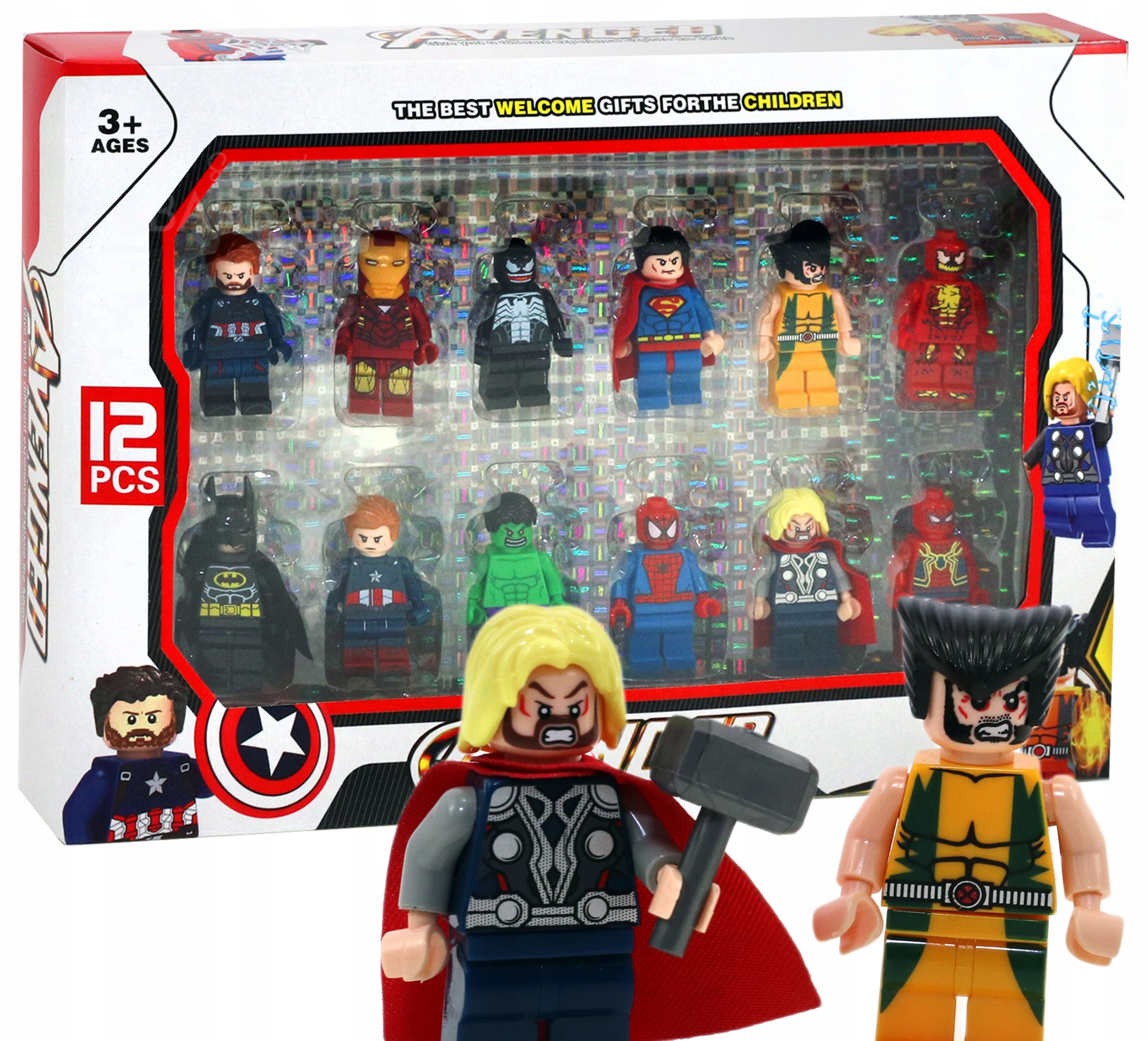 KLOCKI miniFIGURKI AVENGERS Hulk Spider Wolverine 12 figurek + AKCESORIA