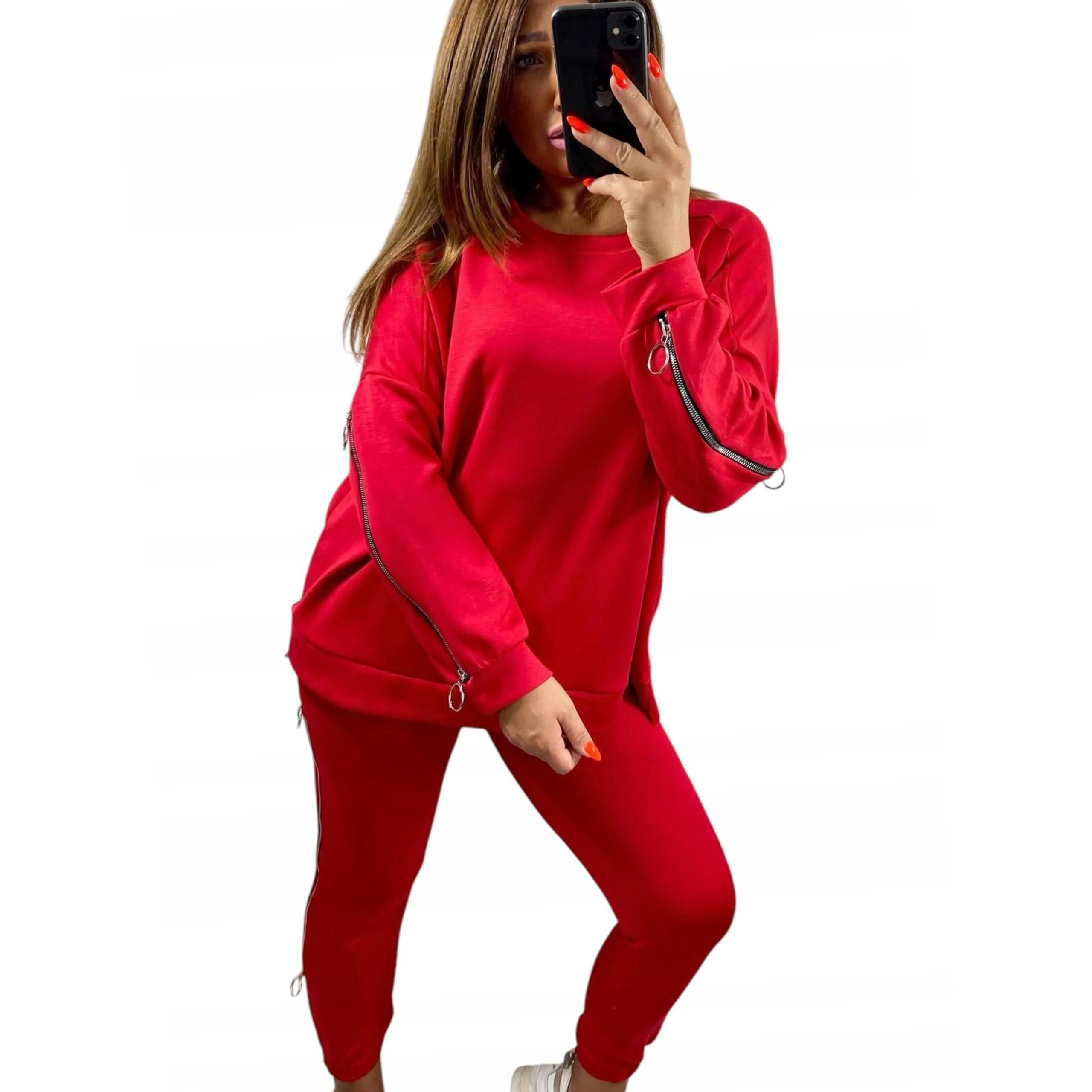 Z935 Teplákovka Tepláková Souprava S Hladkým Zipem Červená vel. 54 (7XL)