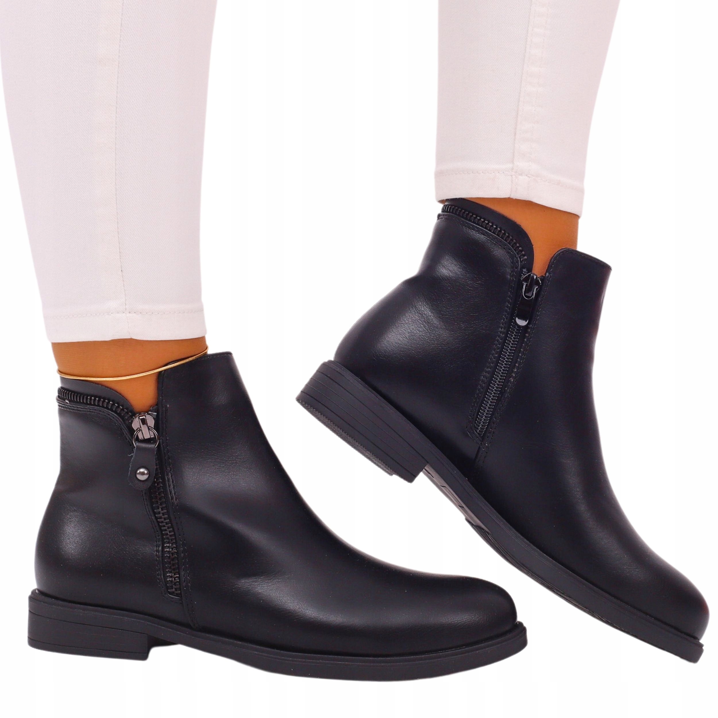 BOTKI DAMSKIE CZARNE BUTY KLASYCZNE PŁASKIE Marka inna