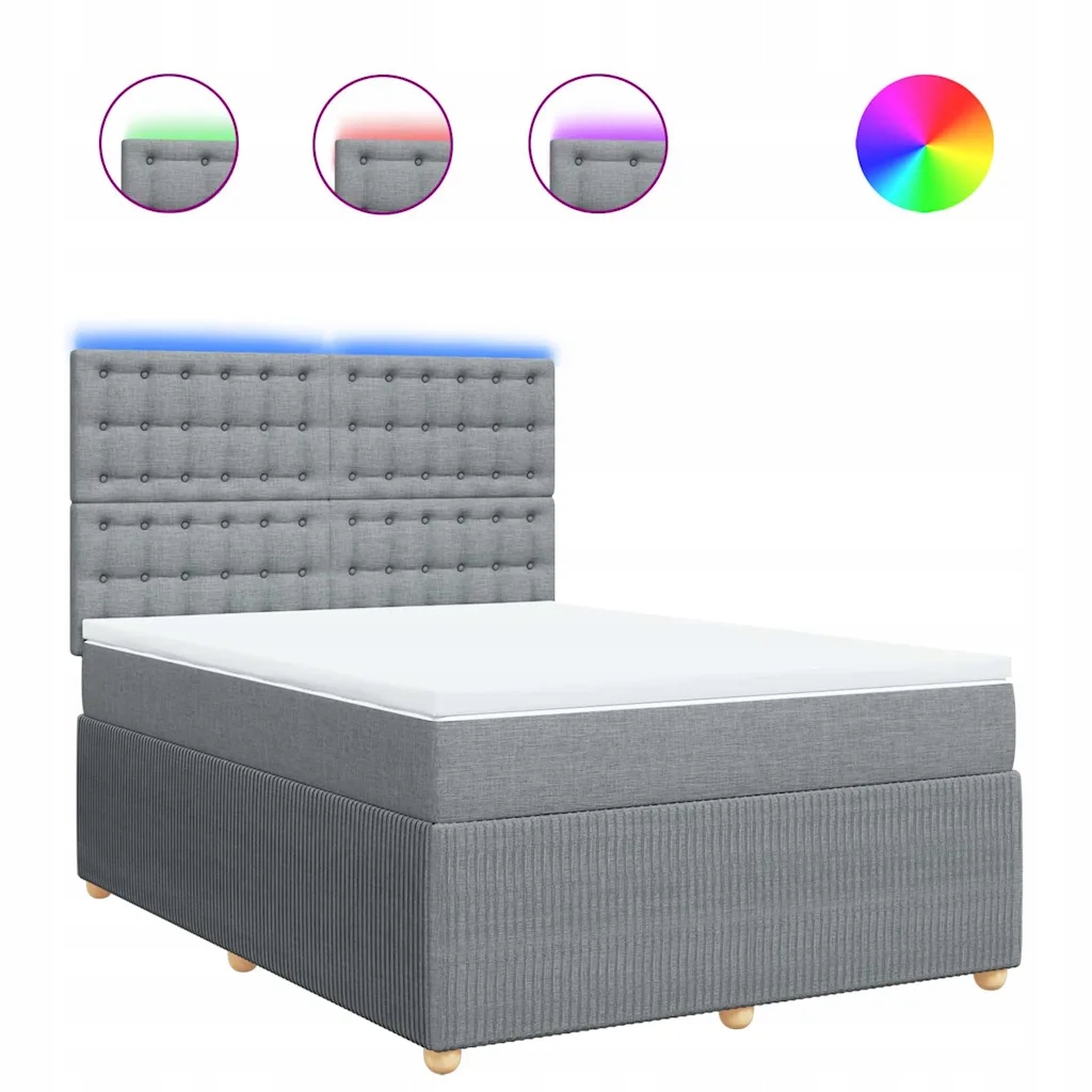 Kontinentální postel světle šedá 200 x 160 x 140,5/150,5 cm s Led