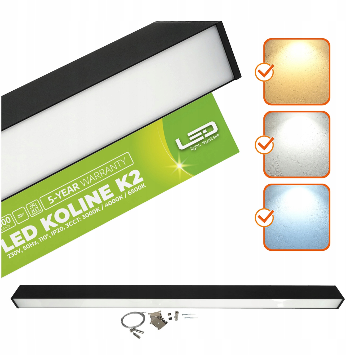 Lineární Led nástěnné svítidlo 20W 4000K černé Lls