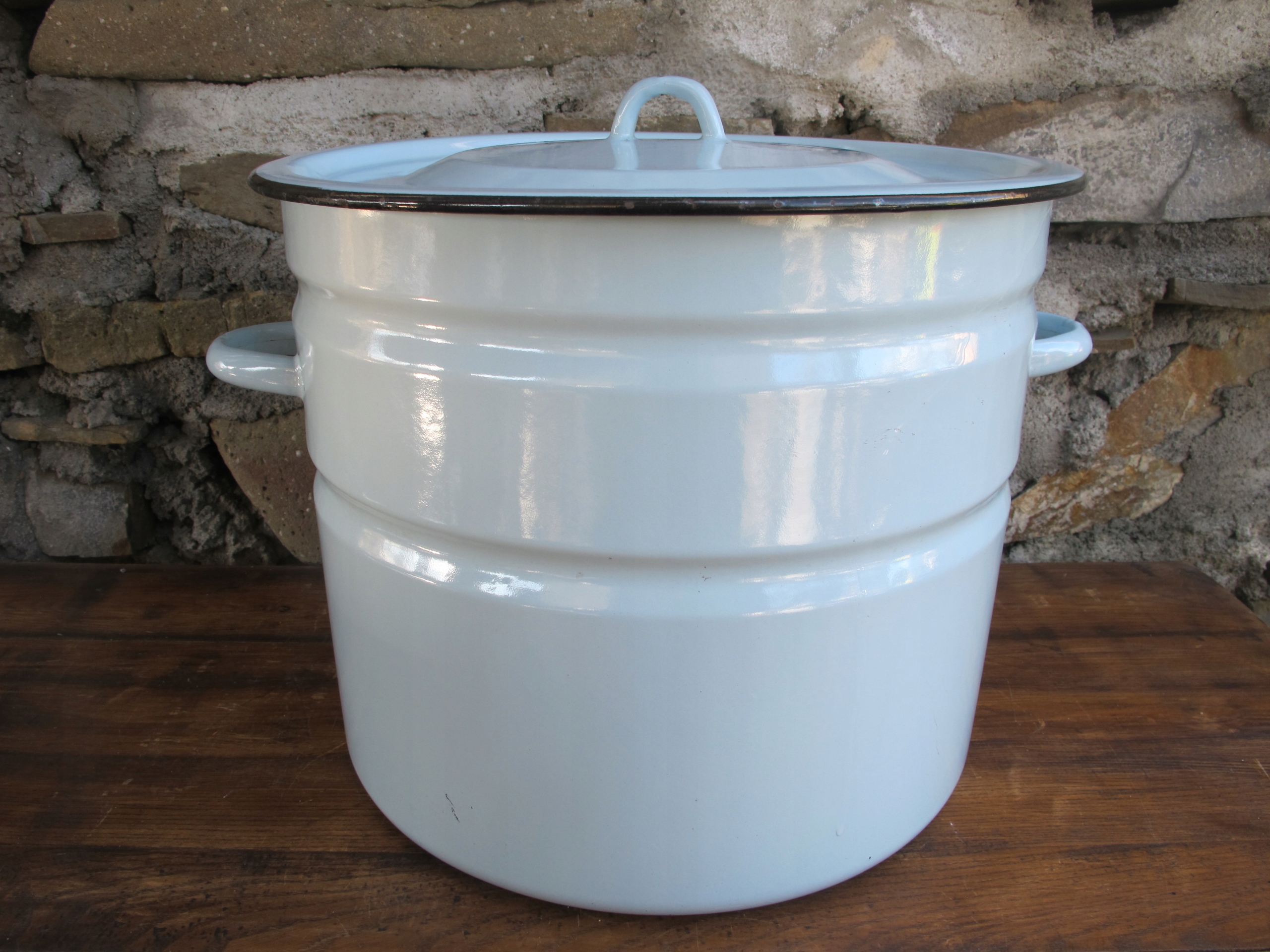 STARY Sygnowany Emaliowany Gar z Pokrywką_PRL BIGOS_WEKI