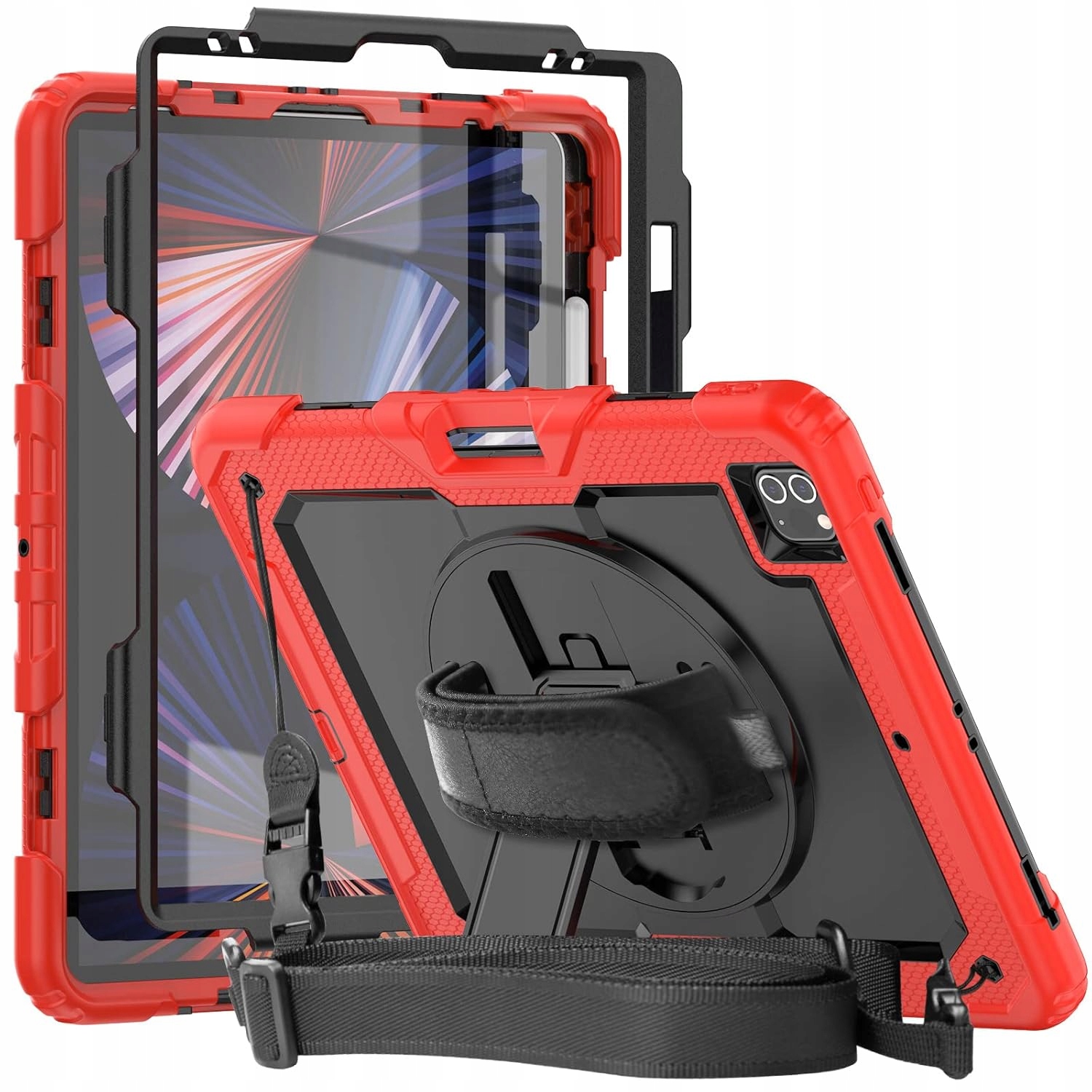 Pouzdro pro iPad Pro 5/4 12.9" s podstavcem a popruhem na rameno, červené