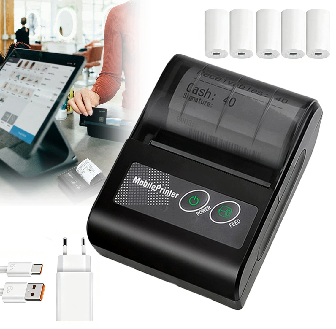 Mini Bluetooth mobilní tiskárna paragonů pro obchod Gastronomi 58 mm Usb