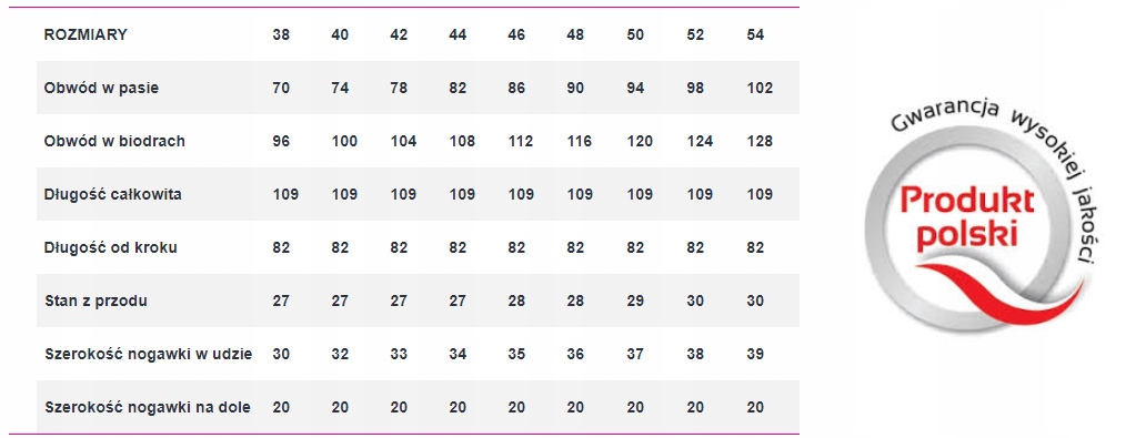 SPODNIE BAWEŁNA KLASYCZNE (38-54) KOLORY r.42 Cechy dodatkowe wysoki stan